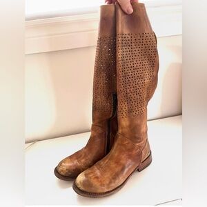 Free People Soft Distressed Brown Leather Knee-High Boots